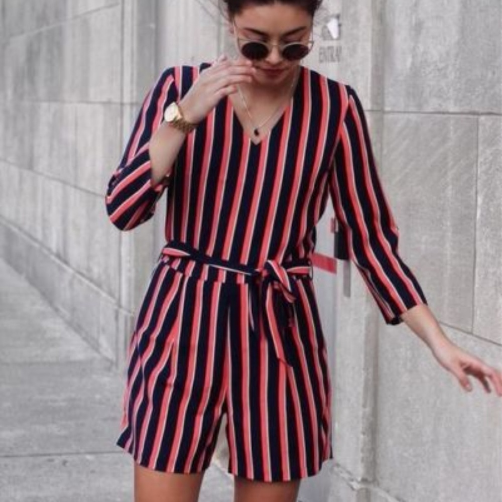 BLOGGER FAVORITE Stripe Belted Vee Romper